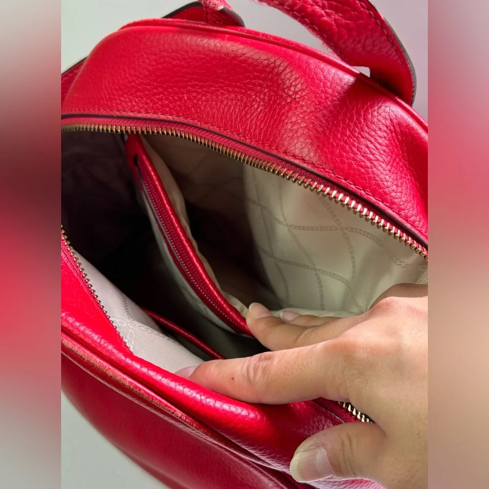 Michael Kors Backpack Abbey Medium Bag Red Pebbled Leather